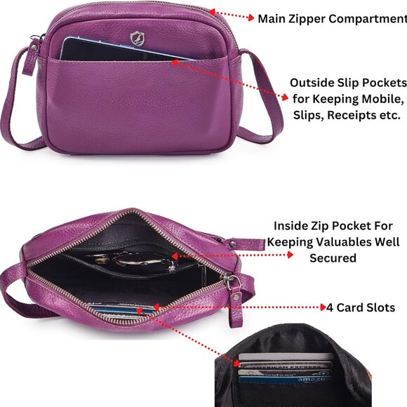 Women’s Leather Crossbody Bag Mini Soft Pebbled Purse Card Case - Picture 3 of 5